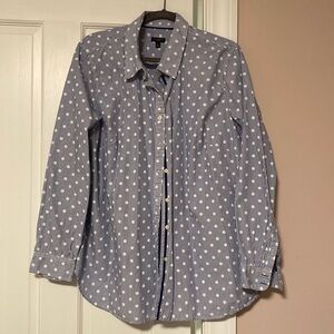 Talbots full button blue stripes with white polka dots
